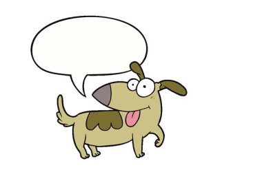 Basit bir döngülü çizgi film. Konuşma balonlu mutlu köpek.