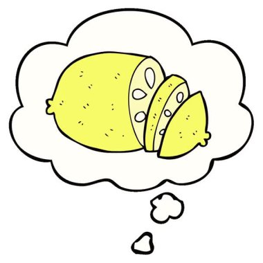 Düşünce baloncuğu ile dilimlenmiş basit bir çizgi film.