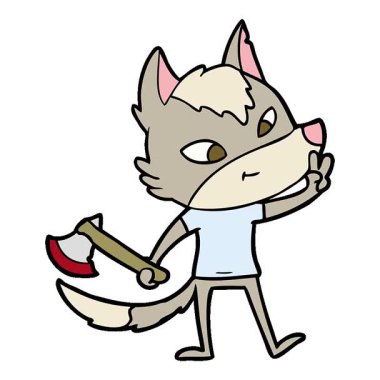 Basit bir çizgi film kahramanı kurt barış işareti veriyor.