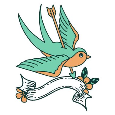 Basit bir döngü, geleneksel dövmesi ve bir kırlangıç bayrağı.