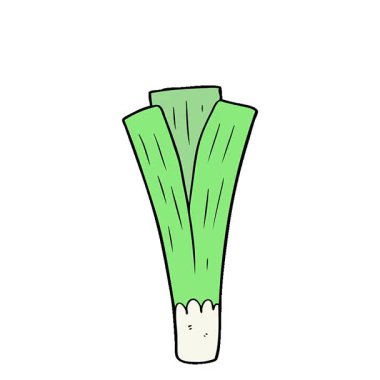 Basit bir döngü çizgi filmindeki organik pırasa.