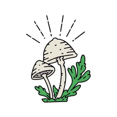 Geleneksel dövme stili mantarların basit bir döngü canlandırması