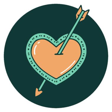 Basit bir döngü ikonik dövme tarzı ok ve kalbin görüntüsü