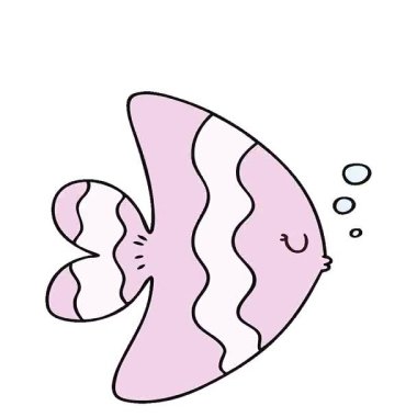 Basit bir döngü çizilmiş çizgi film balığı.