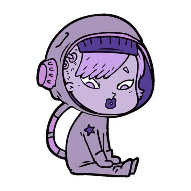 Basit bir döngülü çizgi film astronot kadın.