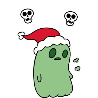 Kawaii hayaletinin Noel karikatürünü çizmiş basit bir döngü animasyonu.