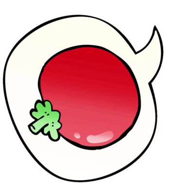 Basit bir kıvrımlı çizgi film domatesi konuşma baloncuğu düz eğimli