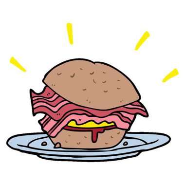 Basit bir çizgi film çizgi filmi inanılmaz lezzetli pastırmalı kahvaltı sandviçi.