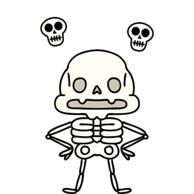 Benzersiz özgüvenin ürkütücü iskeleti basit bir çizgi film animasyonu.