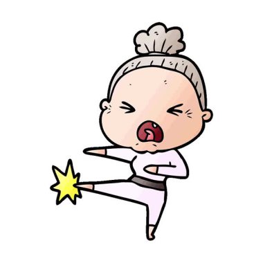 Basit bir çizgi film karakteri kızgın yaşlı kadın.