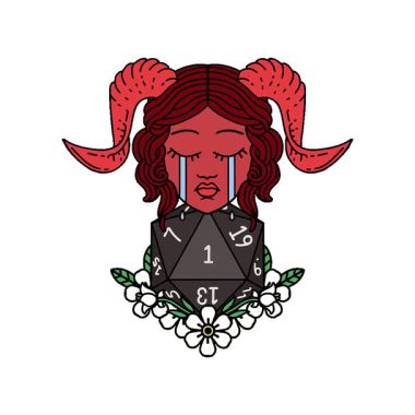 Basit bir döngü canlandırma canlandırması Retro Tattoo Biçimi ağlama karakteri ile doğal bir D20 zar atma