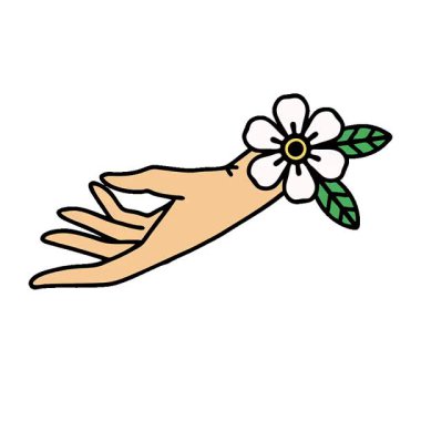 Geleneksel el ve çiçek stilinde basit bir döngü dövmesi.