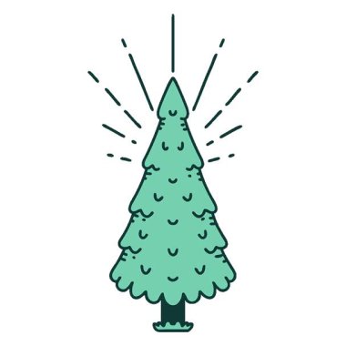 Geleneksel dövme tarzı çam ağacının basit bir illüstrasyon canlandırması