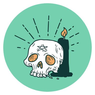 Dövme stili ürkütücü bir kafatası ve mumun basit bir canlandırma simgesi