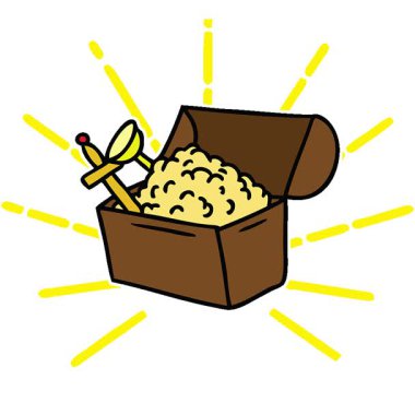 Basit bir döngü çizilmiş el çizimi hazine sandığının karikatürü.