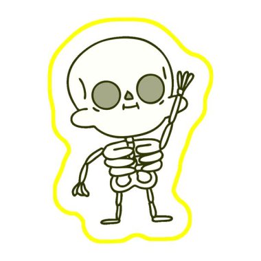 Dost canlısı bir iskeletin basit bir çizgi filmi.