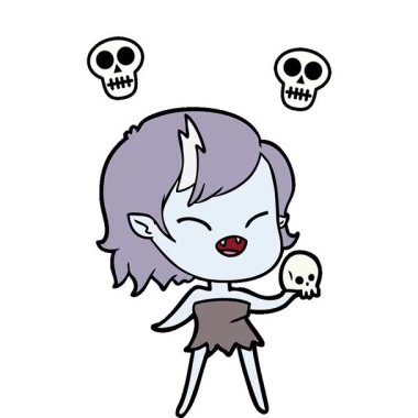 Kafatası ile gülen basit bir çizgi film karakteri.