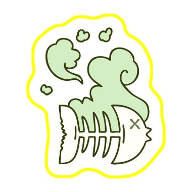 Basit bir çizgi film karakteri ölü balık çizilmiş.