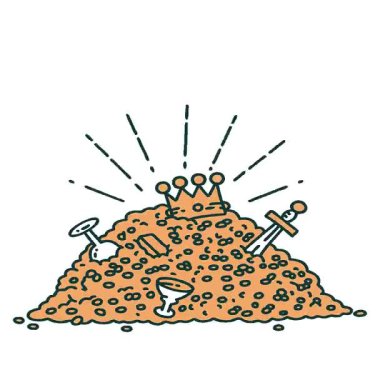 Geleneksel dövme stili altın yığınının basit bir illüstrasyon canlandırması