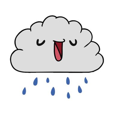 Basit bir çizgi film canlandırması: kawaii hava yağmuru bulutu.
