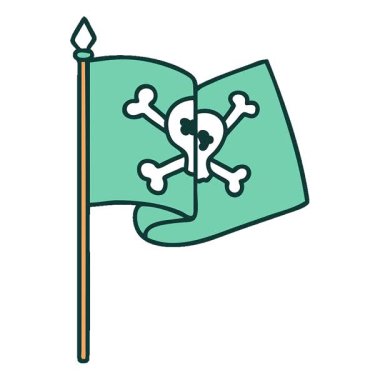 Basit bir döngü ikonik dövme tarzı korsan bayrağı görüntüsü