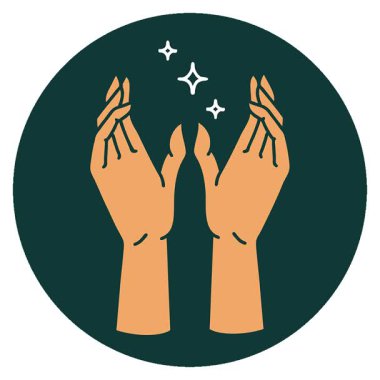 Basit bir döngü ikonik dövme stili mistik eller.