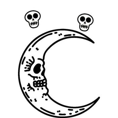 Kafatası ay simgesinin siyah çizgi biçiminde basit bir döngü dövmesi.