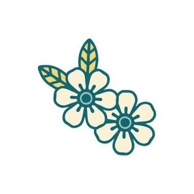 Çiçeklerin basit bir ikonik dövme görüntüsü