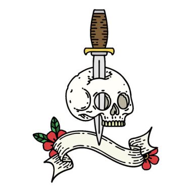 Basit bir döngü, geleneksel bir dövme ve kafatası dövmesi.