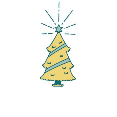 Geleneksel dövmeli yılbaşı ağacının yıldızlı basit bir canlandırması.