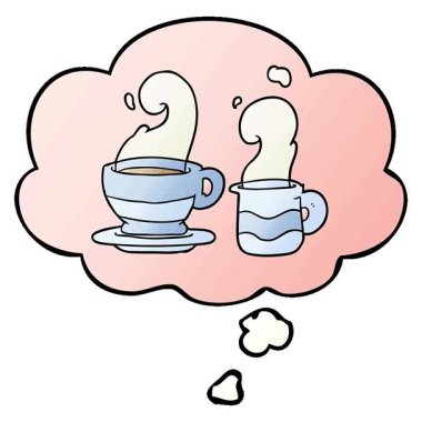 Basit bir çizgi film kahve fincanı. Düşünce baloncuğu düz eğimli.