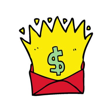 İçinde para işareti olan basit bir çizgi film zarfı.