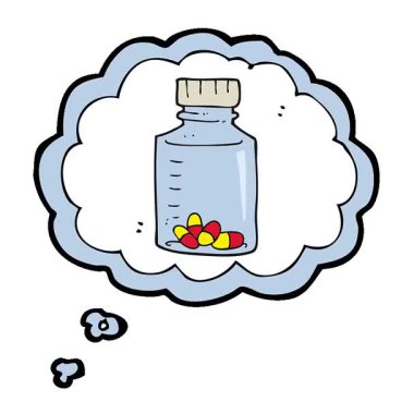 Basit bir döngü animasyon serbest çizim düşünce baloncuğu karikatür hapları kavanozu