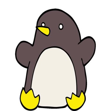 Basit bir çizgi film çizgi filmi karalaması dans eden penguen.