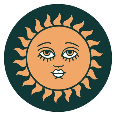 Yüzü olan güneşin basit bir ikonik dövme görüntüsü.