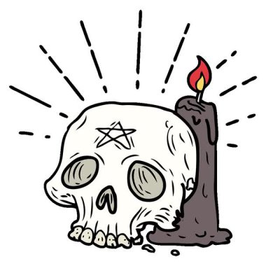 Geleneksel dövme stili ürkütücü kafatası ve mumun basit bir canlandırması.