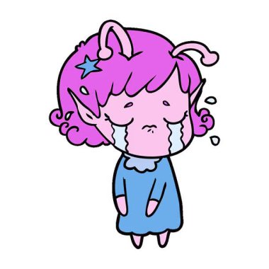 Basit bir çizgi film karakteri ağlayan uzaylı kız.