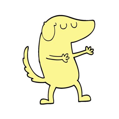 Basit bir döngü çizilmiş el çizimi karikatür tarzı mutlu köpek.