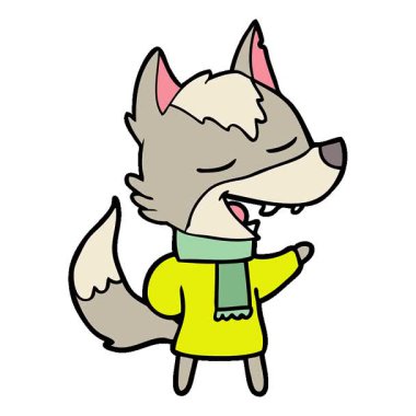 Eşarplı basit bir çizgi film kurdu kahkahası.