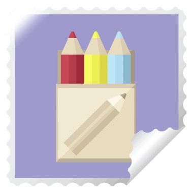 Basit bir renkli kalem paketi grafiksel kare çıkartma damgası