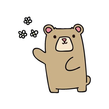 Basit bir döngülü çizgi film karakteri ayı ve çiçek çizimi.