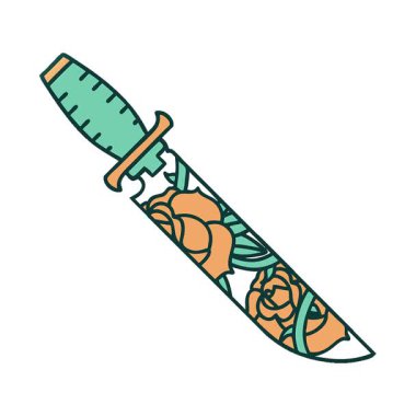 Basit bir döngü ikonik dövme şekli. Hançer ve çiçeğin resmi.