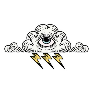 Her şeyi gören bulutun geleneksel tarzında basit bir döngü dövmesi.