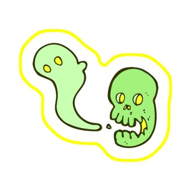 Basit bir çizgi film animasyonu. Ürkütücü bir kafatası.