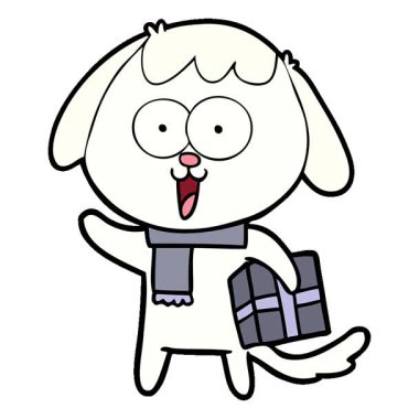 Noel hediyeli basit bir çizgi film köpeği.