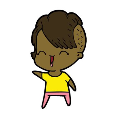 Basit bir çizgi film karakteri mutlu hippi kız.