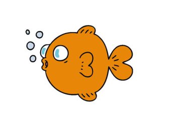 Basit bir döngü çizilmiş çizgi film balığı.