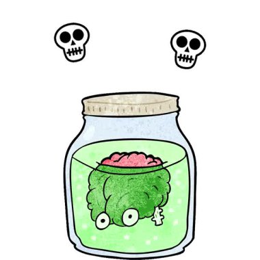 Kavanozda yüzen basit bir çizgi film hortlak beyni.