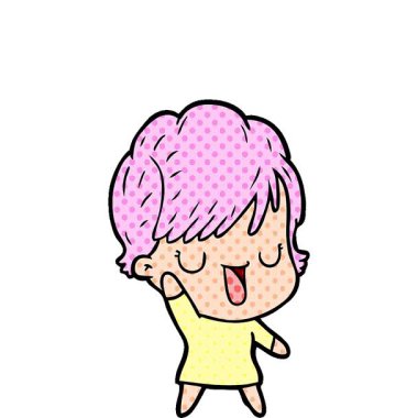 Basit bir çizgi film kadını konuşuyor.