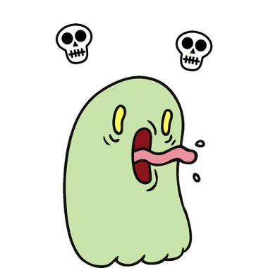 Kawaii korkunç hayaletinin basit bir serbest çizim çizimi.